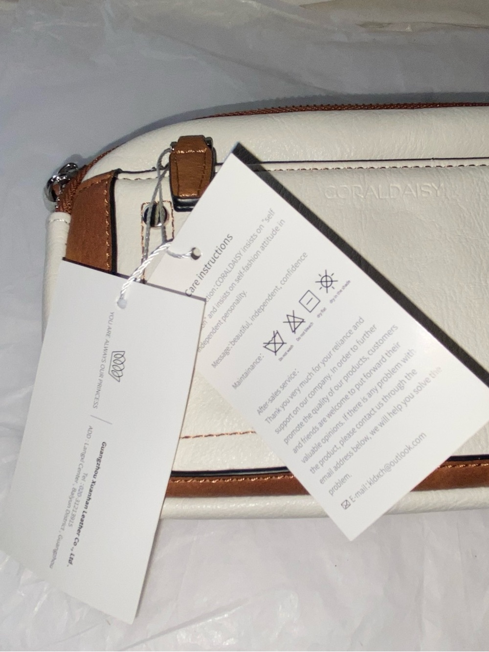 Coral Daisy White Fanny bag  Bag with Tan Trim